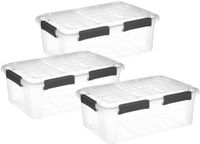 5Five opberg Box met deksel - 3x - Solutions Protect - 32 liter - 58 x 39 x 22 cm - kunststof - transparant - extra stevig