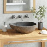 vidaXL Lavabo ovale - Pierre de rivière - 35x36x15 cm - Anthracite