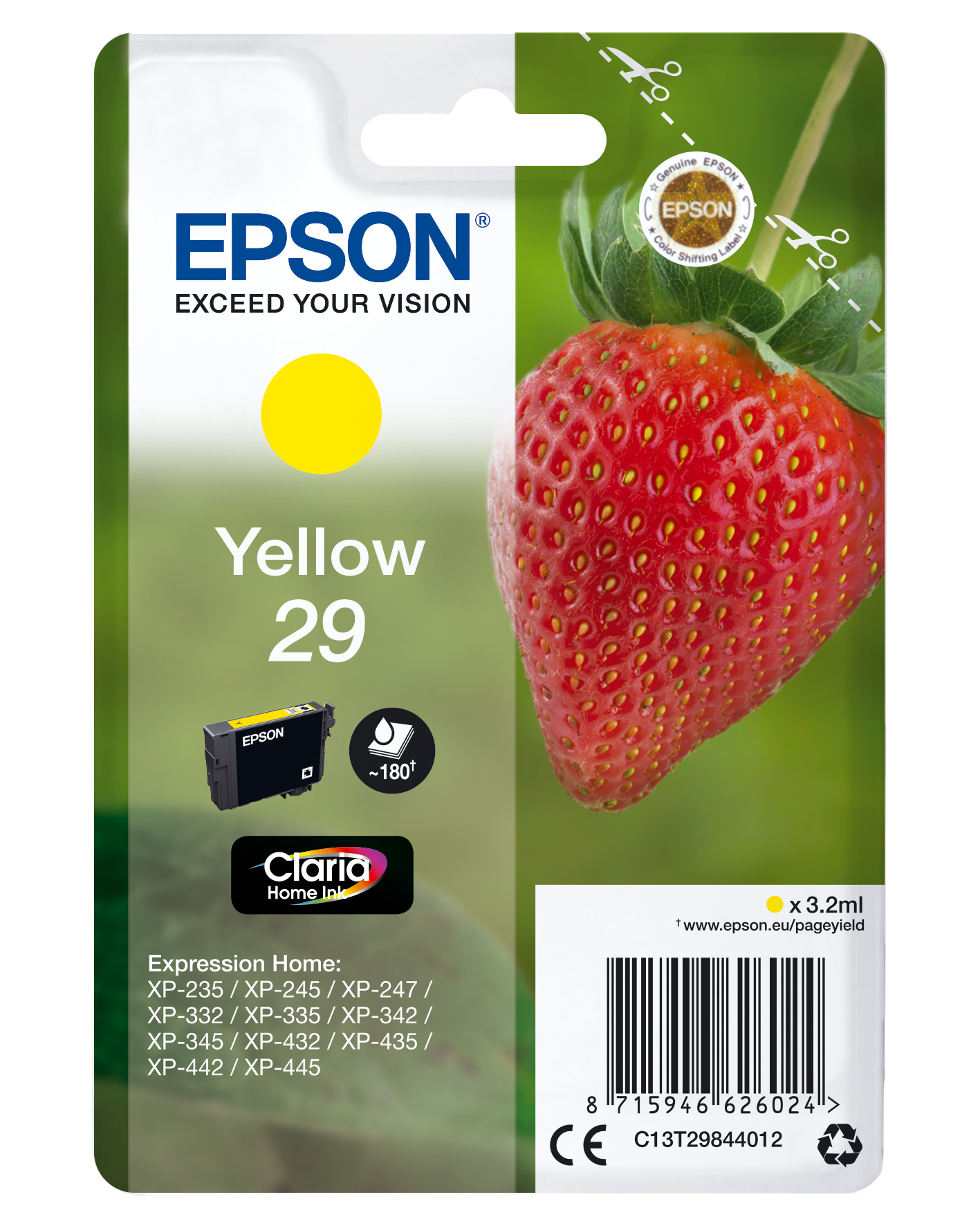 Epson Strawberry Singlepack Yellow 29 Claria Home Ink single pack / geel