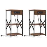 vidaXL Nachtkastje - Set van 2 - Bruin Eiken - 41 x 31 x 76 cm - Bewerkt Hout
