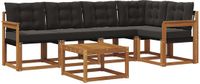 vidaXL Bankset voor buiten, 6-delig, naturel en zwart, outdoor bank van acacia, moderne meubels voor terras, duurzame bank, tuinmeubelen, relaxstoelen