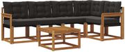 vidaXL Ensemble de canapé d'extérieur, 6 pièces, naturel et noir, canapé d'extérieur en acacia, meubles de terrasse modernes, canapé durable, meubles de jardin, fauteuils de relaxation