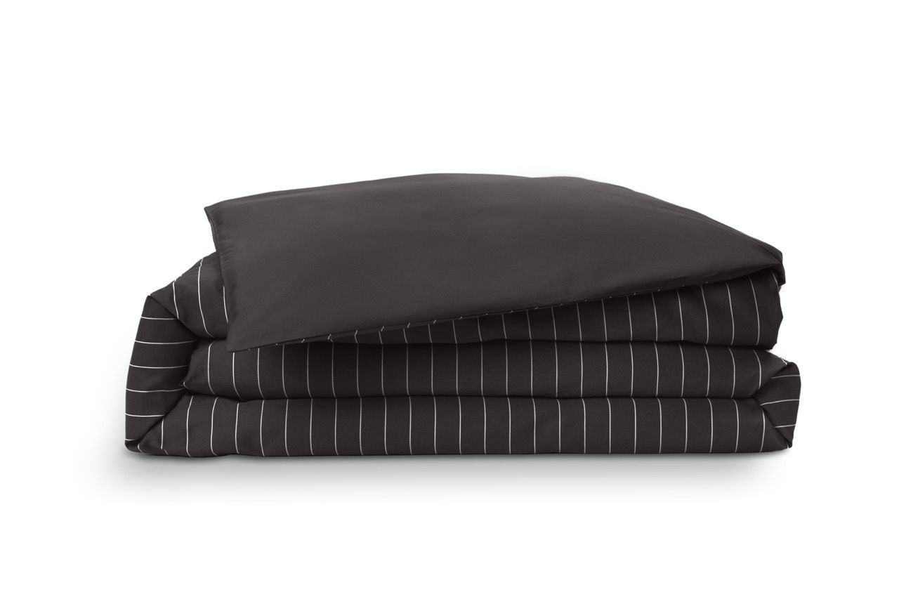 Emma Satijn Dekbedovertrek - 200x200 cm - Donkergrijs met Strepen & Witte Lijnen