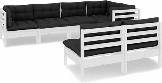 vidaXL 7-delige Loungeset met kussens massief grenenhout wit