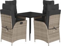 vidaXL 5-delige Tuinset met Kussens, Poly Rattan, Grijs