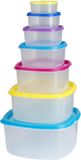 Merkloos Edco Food containers - 7 vershoudbakjes met gekleurde deksels - 7 maten - transparant - mag in magnetron, vriezer en vaatwasser