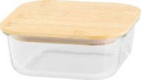 MagicHome Boîte de conservation, carré, verre, 1200 ml, avec couvercle en bambou