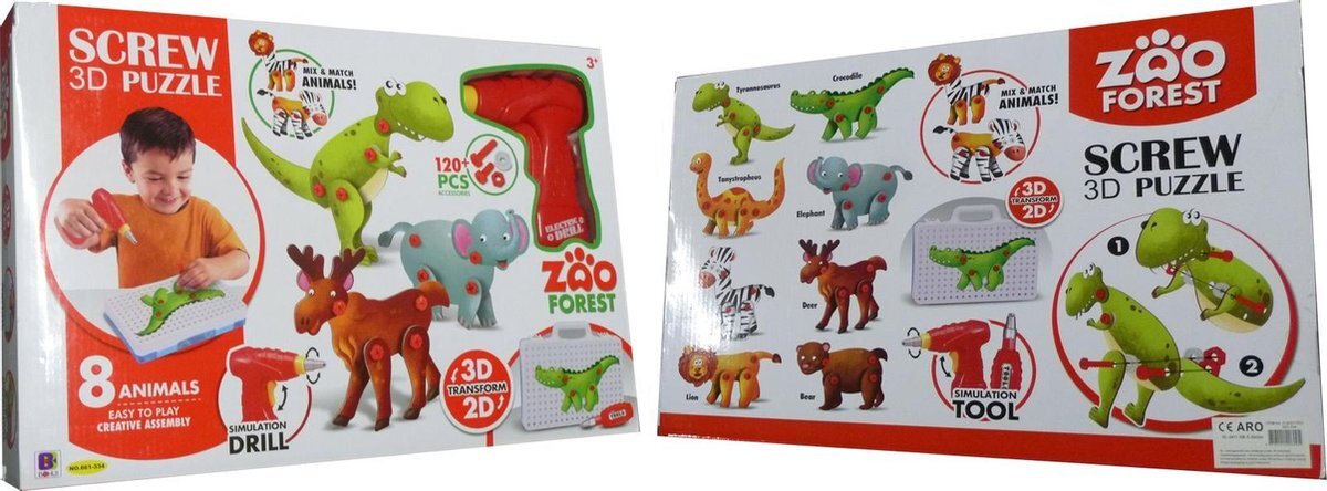 Schmidt 3D schroefpuzzel met 8 wilde dieren