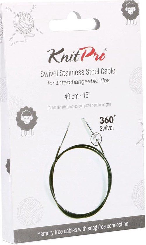 KnitPro Swivel 360° Verwis. Kabel voor 40cm naald Zwart