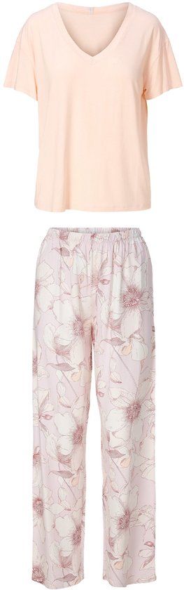 LingaDore Vrouwen Pyjama XL Abrikoos/print Gebloemd Korte mouw 95% Polyamide, 5% Elasthan