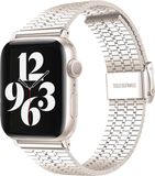 Strap-it Roestvrijstalen band - Geschikt voor Apple Watch bandje - Series 1/2/3/4/5/6/7/8/9/10/11/SE/SE2/SE3 - Sterrenlicht / Starlight - RVS stalen band met verstelbare sluiting - Metalen iWatch bandje voor maat: 38 / 40 / 41 / 42mm