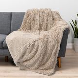 PAVILIA Zachte pluizige deken van imitatiebont, taupe bruin camel, Shaggy harige warme sherpa-deken fleece plaid voor bed, bank, decoratieve, donzige pluche comfortabele dikke deken, 127 x 152 cm