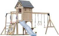 AXI Duncan Speeltoestel met Schommels, Klimrekken en Monkey Bars – Met Picknickbank - Pastel Blauwe Glijbaan - FSC 100% – Speeltoren voor de tuin / buiten
