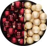 Othmar Decorations Bv Mini kerstballen - 48x st - donkerrood en champagne - 2,5 cm - glas
