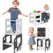 Table Montessori 4 en 1 pour enfants avec 2 tableaux et ensemble table-chaise, en bois, 58x46x92 cm, blanc