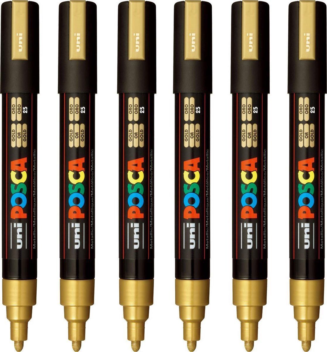 Posca PC-5M Medium Tip Verfstiften - Goud - 6 stuks