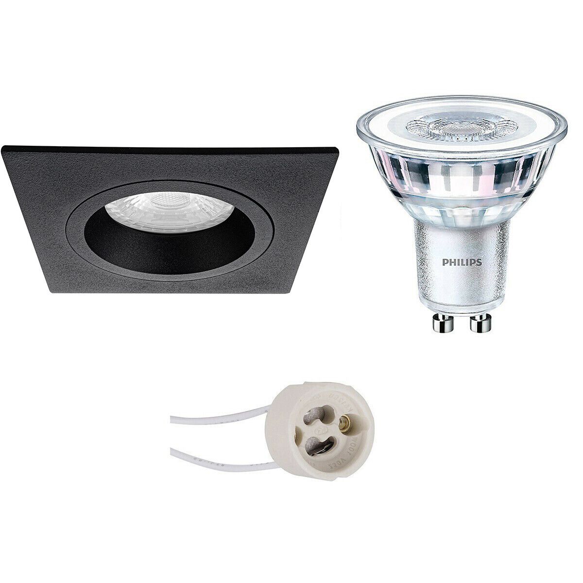 BES LED LED Spot Set - Pragmi Rodos Pro - GU10 - Vierkant - Mat Zwart - 370lm - 3000K - 4W
