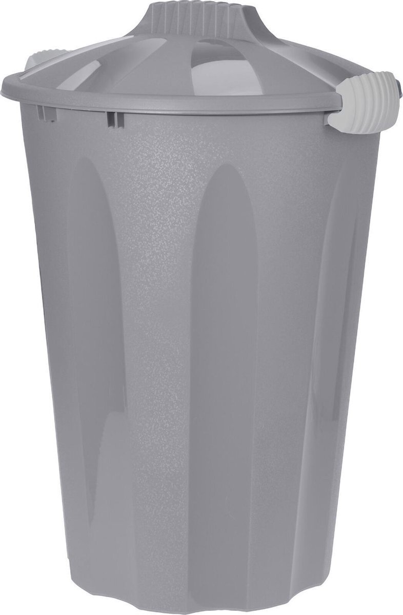 Bella Kunststof wasmand met deksel rond grijs 40 liter - Wasmanden/wasgoedmanden - Huishouden