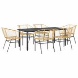 vidaXL 7-delige tuinset van polyrotan met glazen tafel bruin