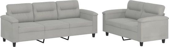 vidaXL 2-delige Loungeset met kussens microvezelstof lichtgrijs