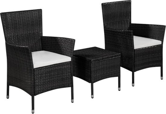 vidaXL 3-delige Bistroset poly rattan zwart