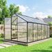 Serre de jardin en aluminium et polycarbonate avec fenêtres supérieures réglables, 363 x 247 x 205 cm, noire