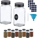 Merkloos Relaxdays glazen kruidenpotjes - set van 10 - met strooideksel - 120 ml - stickers - stift