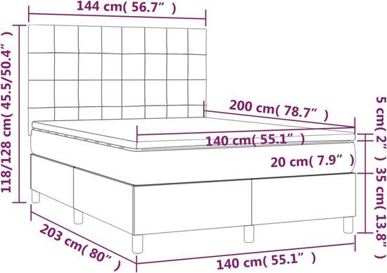 vidaXL Boxspring met matras stof donkergrijs 140x200 cm