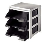 Leitz Brievenbakset A4, 3 Plus brievenbakken standaard met stapelmodules en bovenste afsluitplaat, zwart, Plus-serie, 53270095