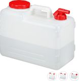 Relaxdays jerrycan met kraan - kunststof - 15 liter - BPA-vrij - wit-rood