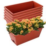 Bloembak CHUKEMAOYI Set van 7 rechthoekige plastic bloempotten met schotels, voor binnen en buiten, tuin, terras, woondecoratie, 43,2 cm