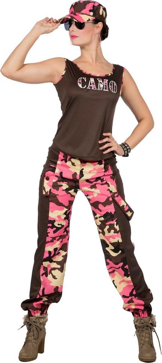 Wilbers Soldaat Camouflage Kostuum Vrouw Roze - Maat 36