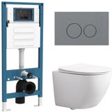 QeramiQ Dely Swirl Compact Toiletset - Hangend toilet - Inbouwreservoir - Zonder spoelrand - Diepspoel - PK - Dual flush - Inclusief deksel: Nee - Soft-close - Afklikbare zitting - Keramiek - Standaard diepte - 2 jaar garantie - Glans wit