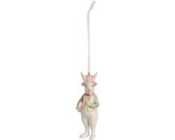 Clayre & Eef Hanger Konijn - 10 cm - Wit/Groen - Polyresin