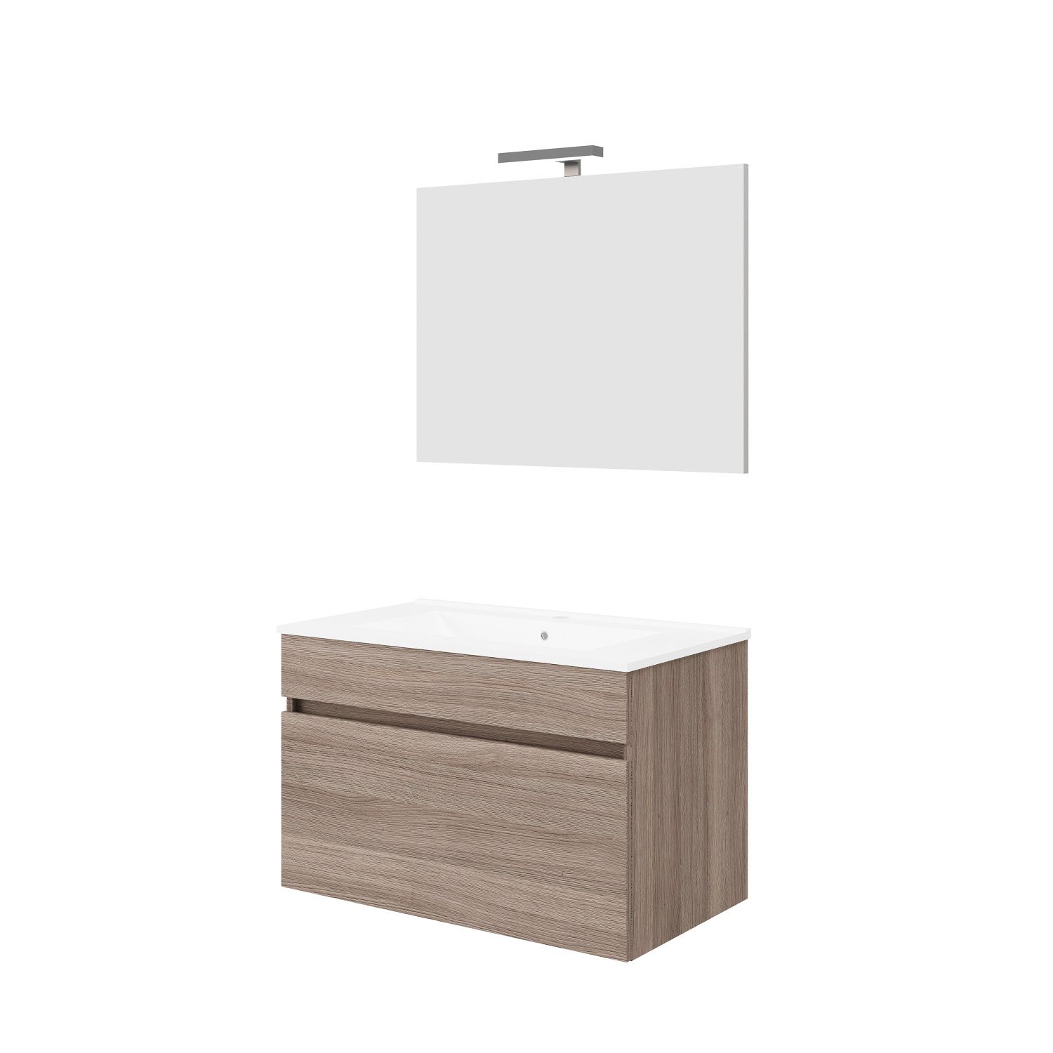 Badkamermeubelset Marcke Riva 80 cm - Rook Eik - Compleet met Spiegel
