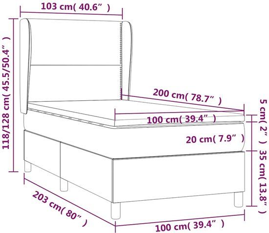 vidaXL Boxspring met matras stof zwart 100x200 cm