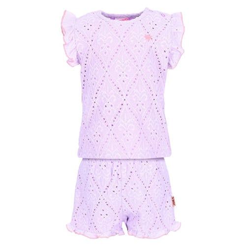 B.Nosy T-shirt + korte broek broderie lila