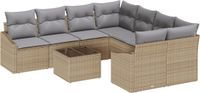 vidaXL Bankstel 9-delig Beige en Grijs Poly Rattan