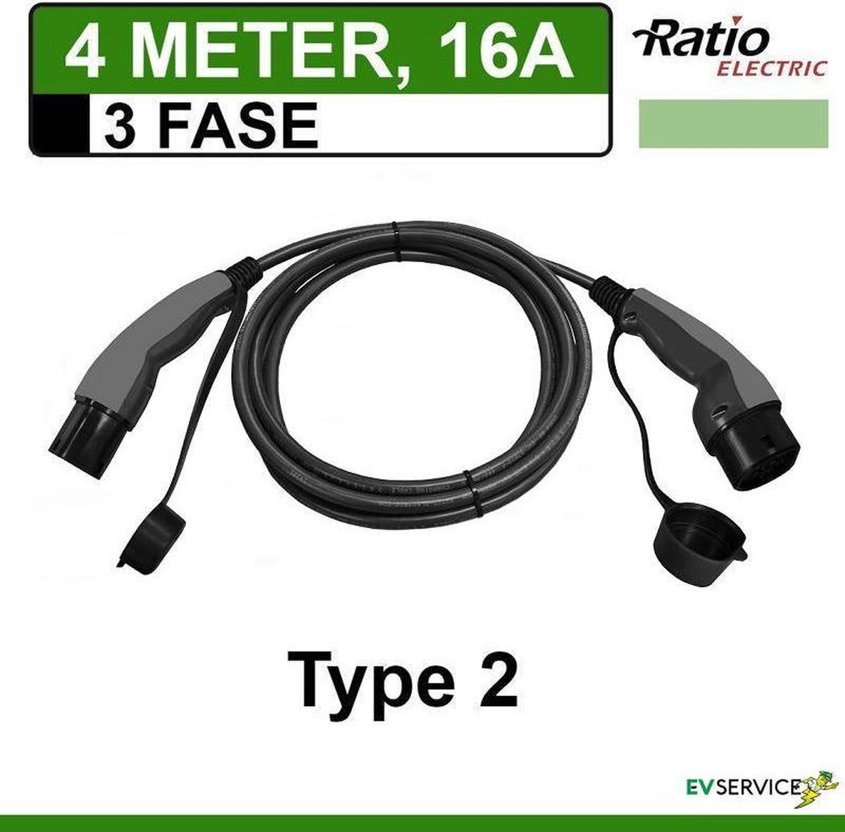 Ratio Electric Ratio EV Basic Laadkabel T2 3x16A 4m Zwart 3-fase