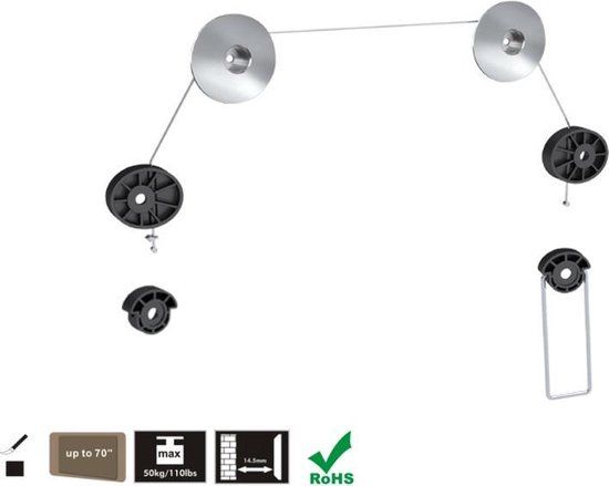 Maclean Brackets Vaste muurbeugel voor LED/PLASMA TV 32-70 inch - Zwart/Zilver