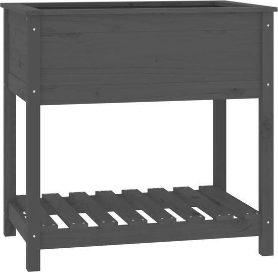 vidaXL Plantenbak met schap 82.5x54x81 cm massief grenenhout grijs