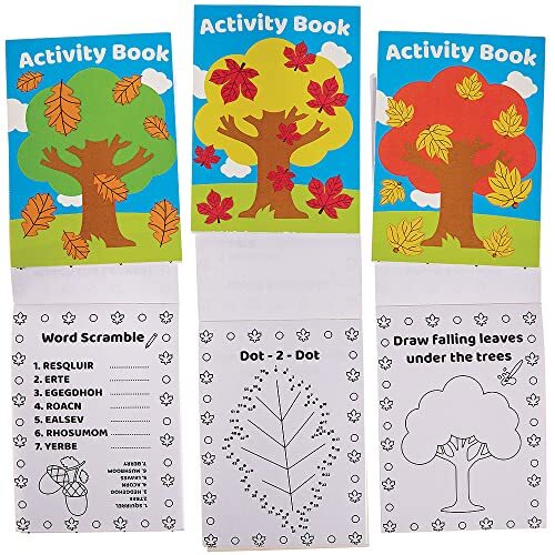 Baker Ross FX193 Herfst Mini Activiteitenboeken - Set van 12, Onderhoudende Reisactiviteiten, Feestartikelen, en Kleurboeken voor Kinderen