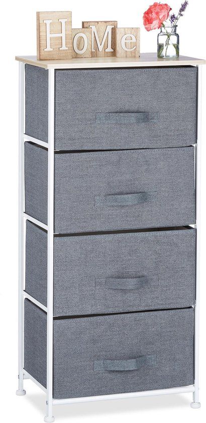 Relaxdays Bijzetkast - 4 Stoffen Manden - Grijs - 95x45x30cm