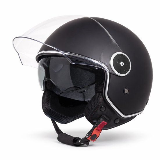 VINZ Helmets VINZ Tobia Scooterhelm / Motorhelm met Zonnevizier - Mat Zwart - XL