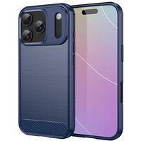 Apple iPhone 17 Pro Coque - Housse Étui Silicone Gel Carbone + Film Écran - Bleu Foncé