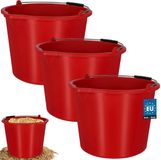 KOTARBAU® 3 Stuks - Bouwemme 20 L - Mortelemmer van Kunststof - Cementemmer - Emmer met Uitgiettuit en Handgreep - Emmer voor Bouwplaats - Rood