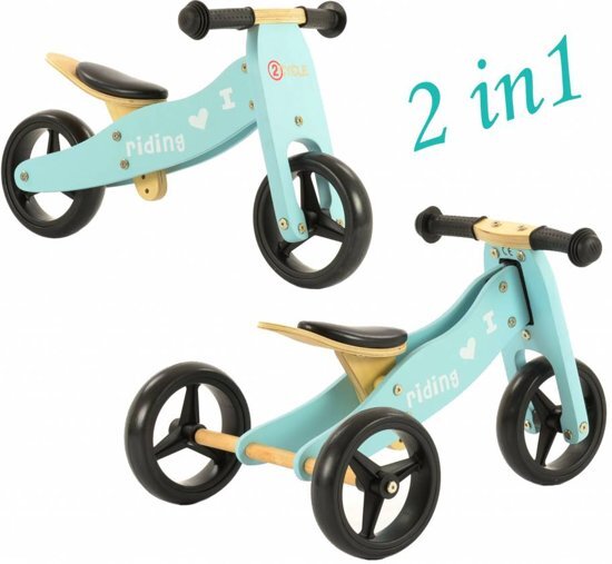 2Cycle Loopfiets-Driewieler Hout 2 in 1 blauw 1332