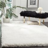 Safavieh Shag Tapijt voor woonkamer, eetkamer, slaapkamer - Luxe Shag Collection, hoge pool, ivoor, 122 x 122 cm