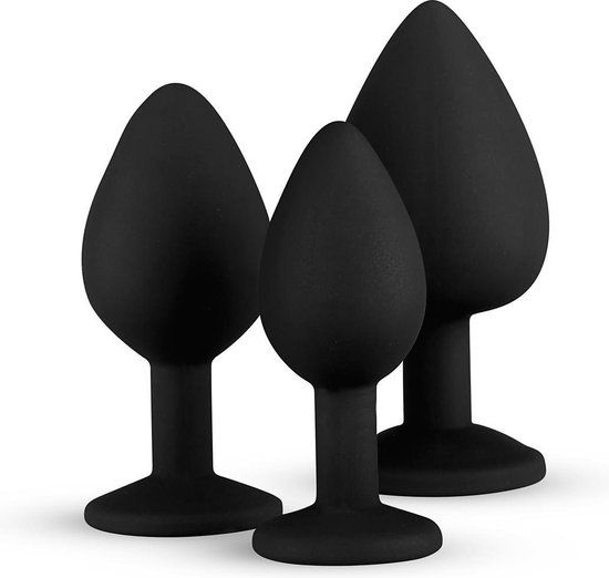 EasyToys Siliconen Buttplug Set met Diamantjes - Zwart