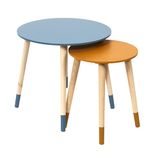 HOME DECO FACTORY The Set van 2 salontafels, uittrekbaar, rond, tweekleurig, blauw/geel, hout, klein, 33 x 40 cm, hoogte 43 x 48 cm